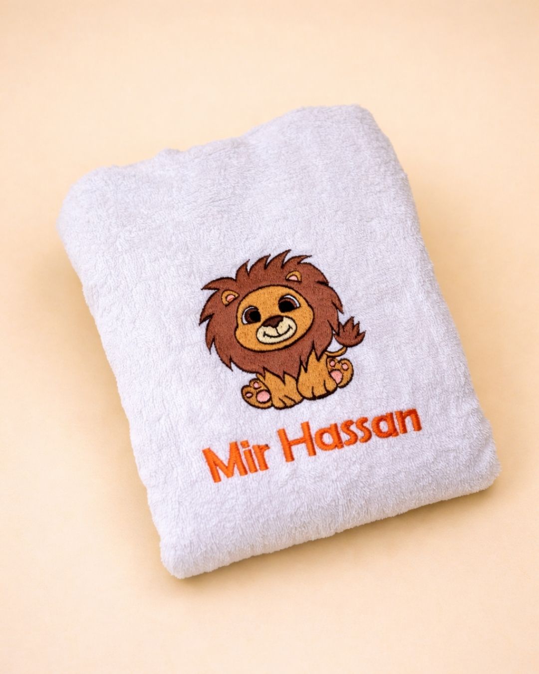 Lion Bathrobe, pink cotton bathrobe with name embroidery