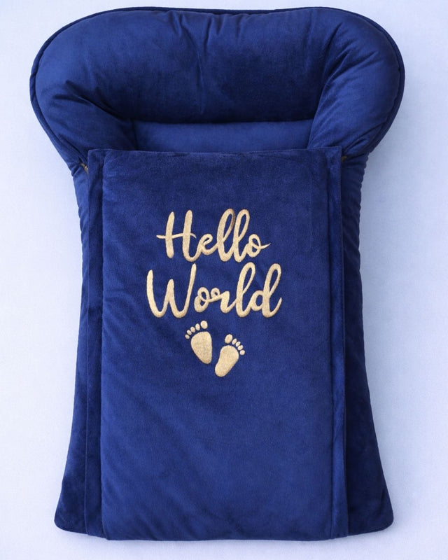 Hello World Velvet Nest, velvet baby carry nest with name embroidery