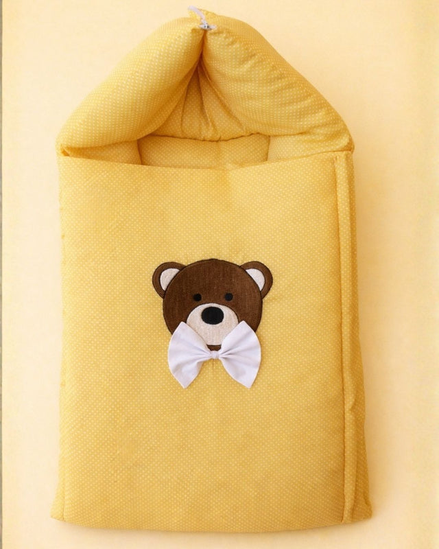 Yellow Bear Nest, cotton baby carry nest with name embroidery