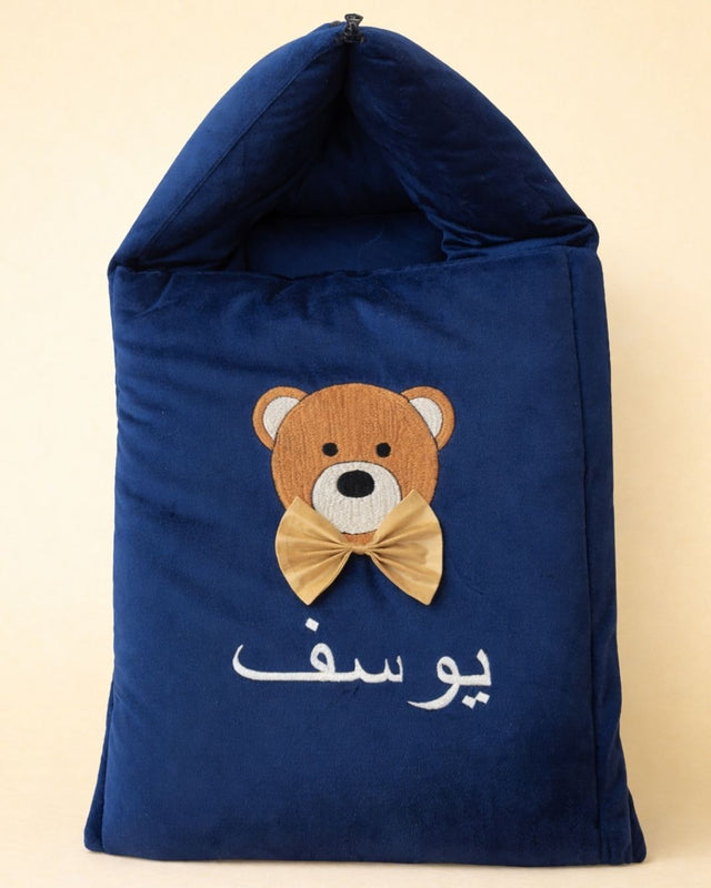 Bow Bear Nest, velvet baby carry nest with name embroidery
