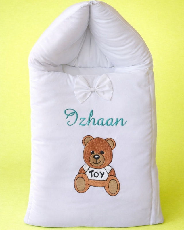 Mochino Bear Nest, cotton satin baby carry nest with name embroidery