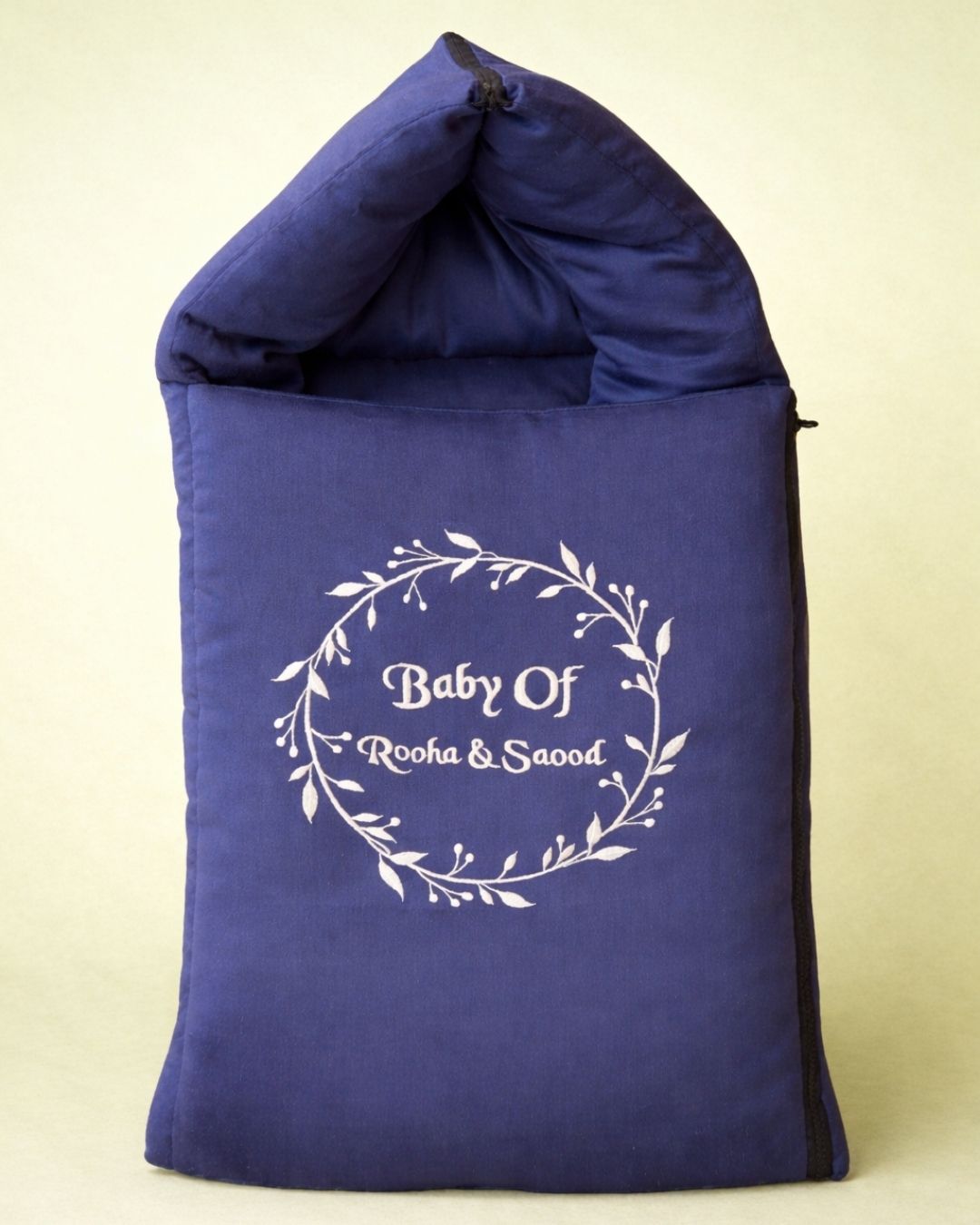 Blue Royal Nest, cotton satin baby carry nest with name embroidery
