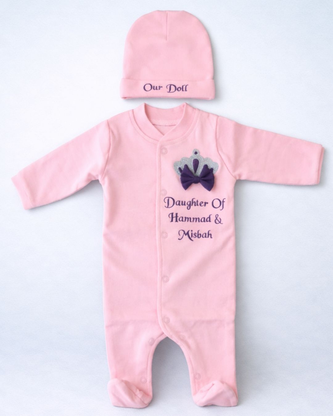 Daughter Of, blended fabric 2 piece newborn set with name embroidery