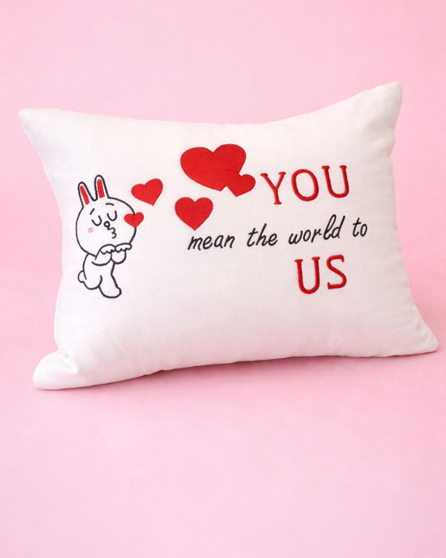 Mean The World Pillow, white velvet couple cushion with name embroidery