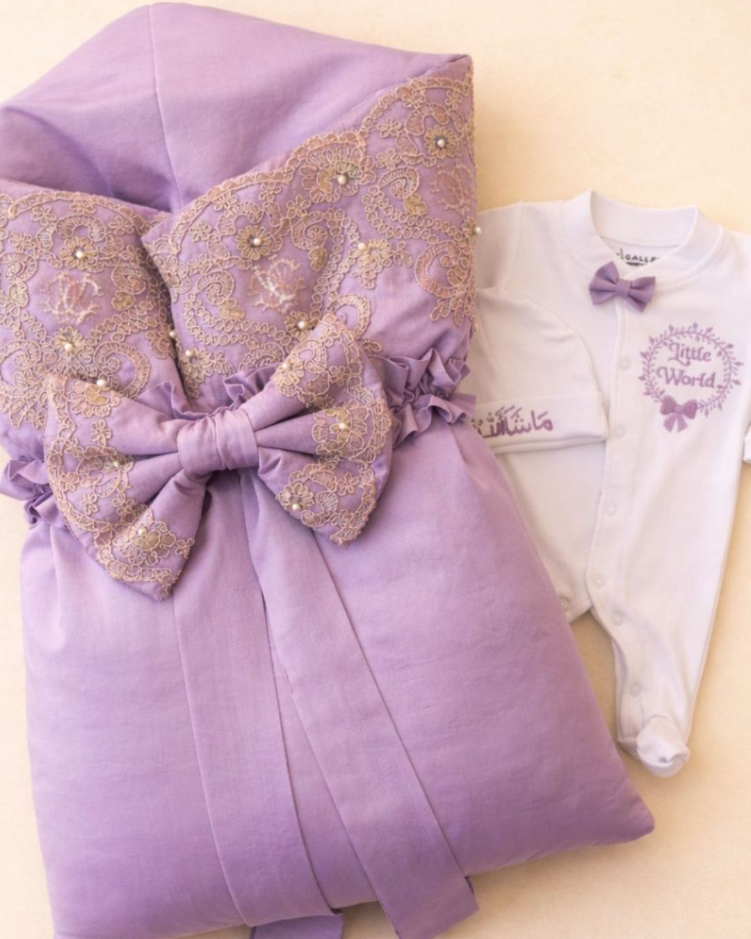 Big Purple Bow, 3 piece newborn set, another view