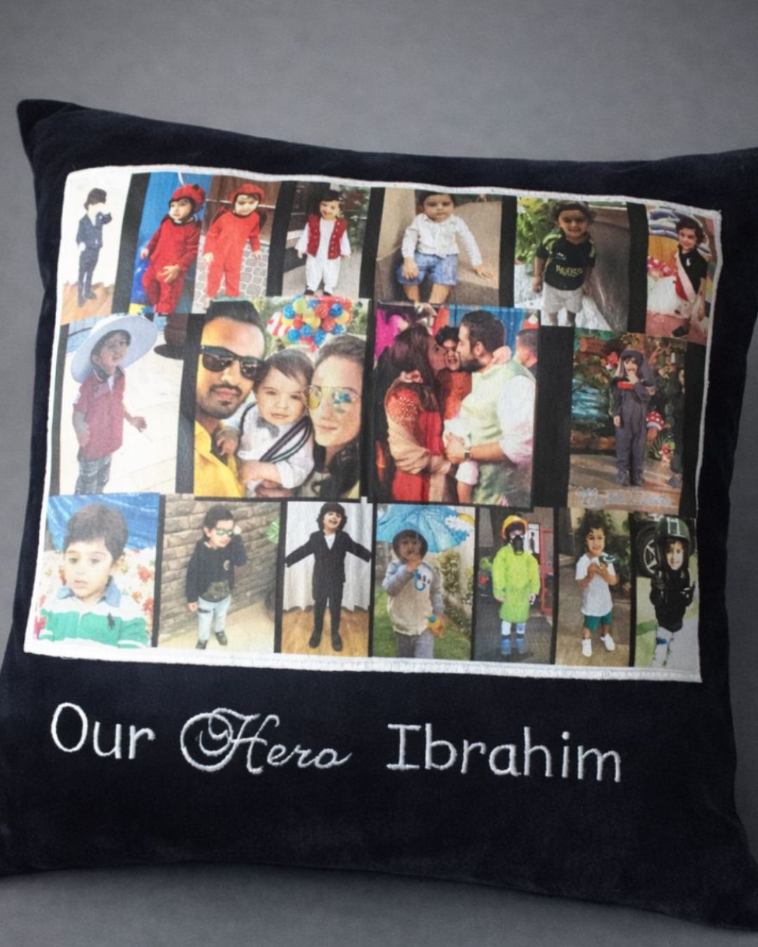 Our Hero Collage Cushion, name cushion, another view