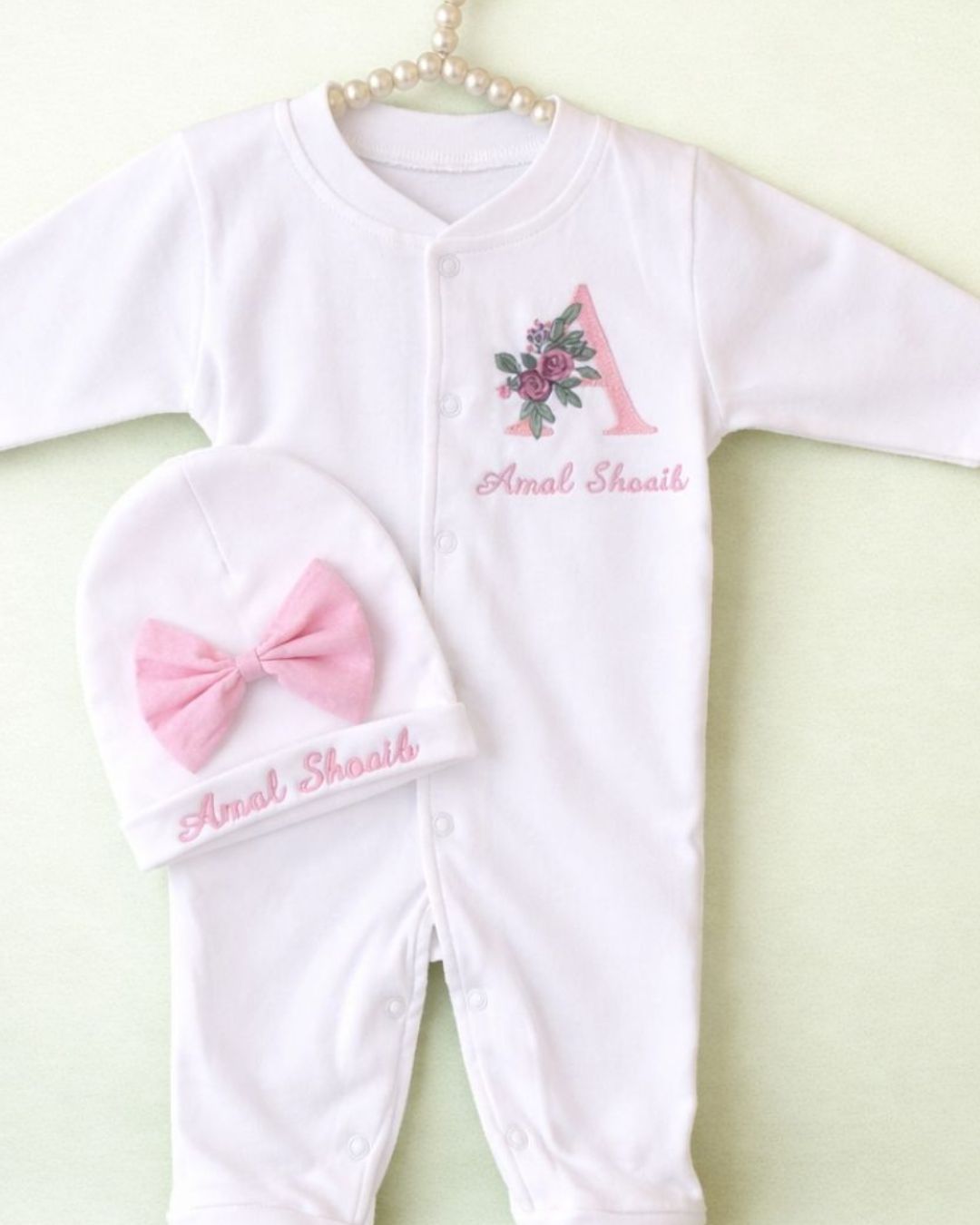 Big Bow Initial, 2 piece newborn set, another view