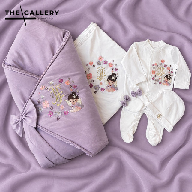 Fairy 5 Piece Set, blended fabric 5 piece newborn set with name embroidery
