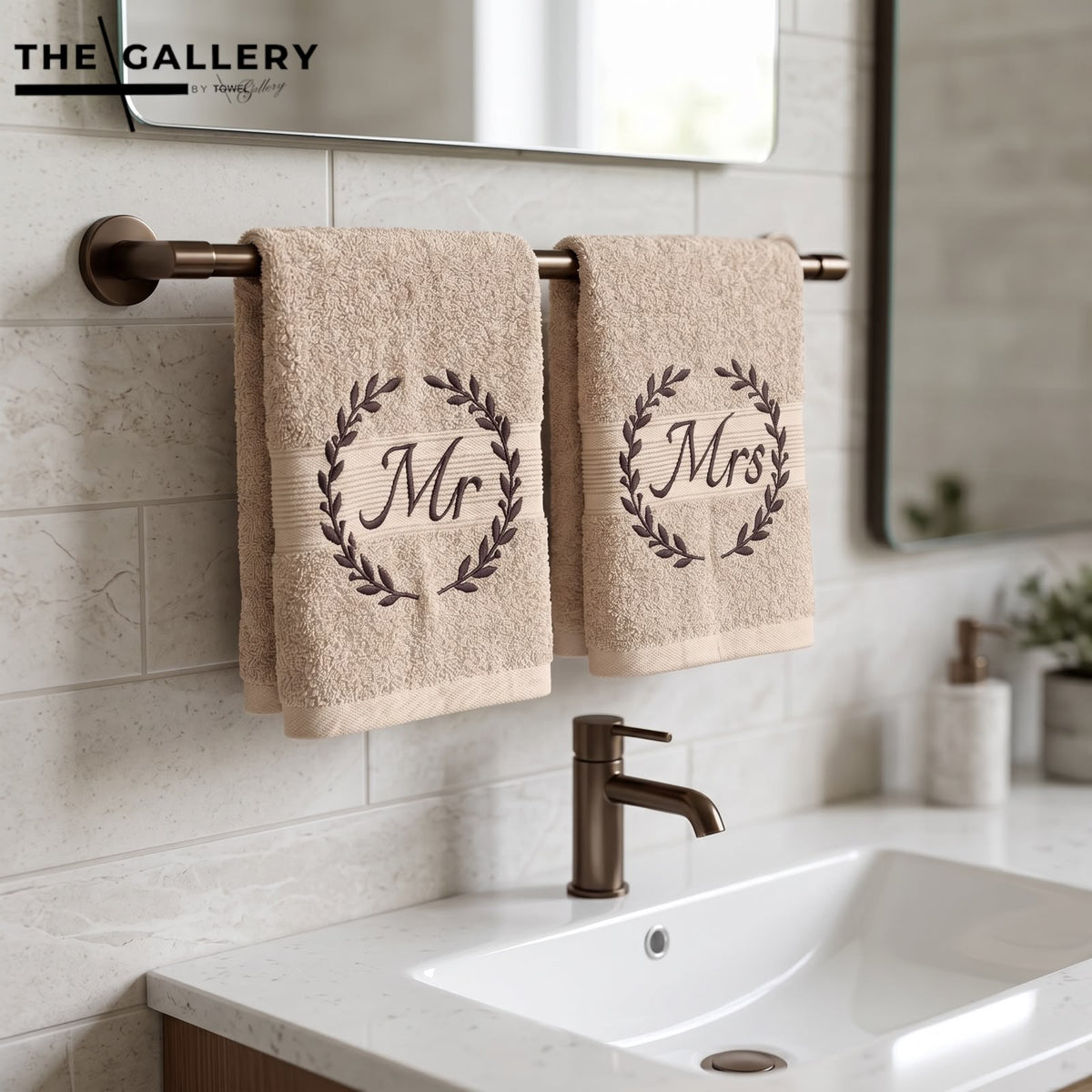 Mr&Mrs Hand Towels, cotton towel with name embroidery