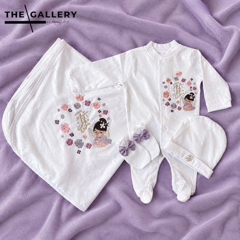 Fairy 4 Piece Set, blended fabric 4 piece newborn set with name embroidery